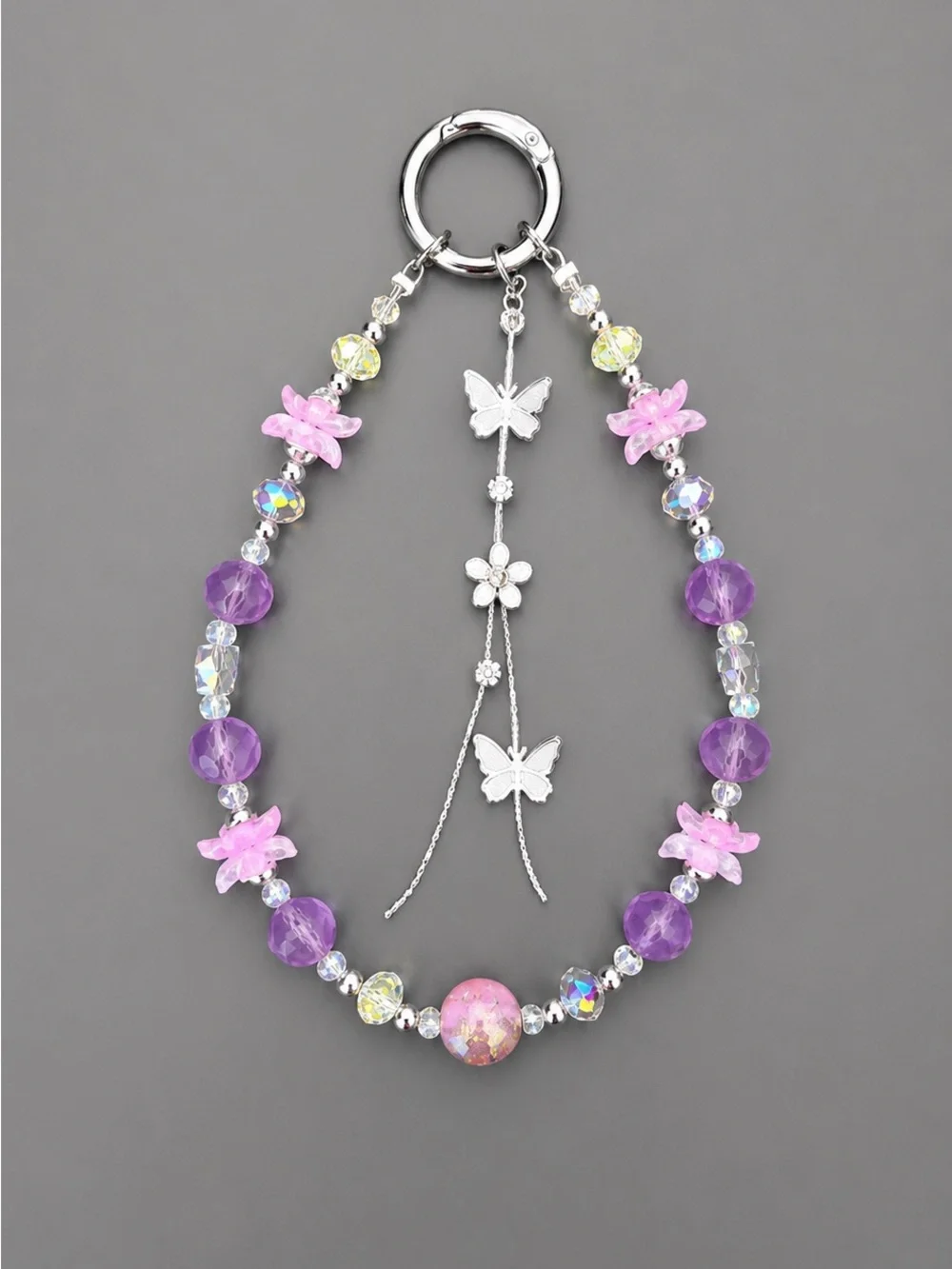 Purple Butterfly Bag Charm, Phone Charm, Beaded Purse Charm, Cute Gift, Y2K